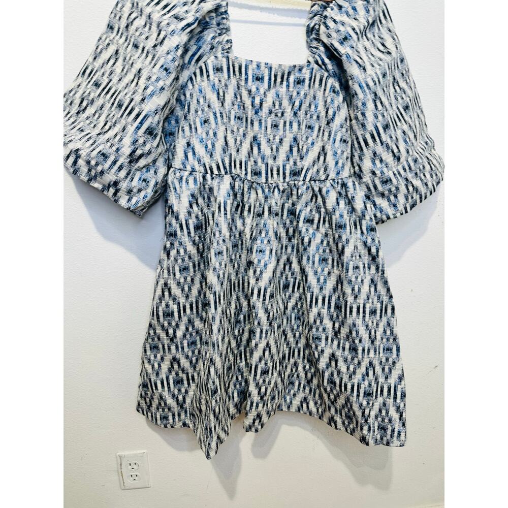 NWT MUNTHE Women's Blue White Chew Puff Sleeve Bubble Hemline Min Dress Size 36 - Picture 8 of 16